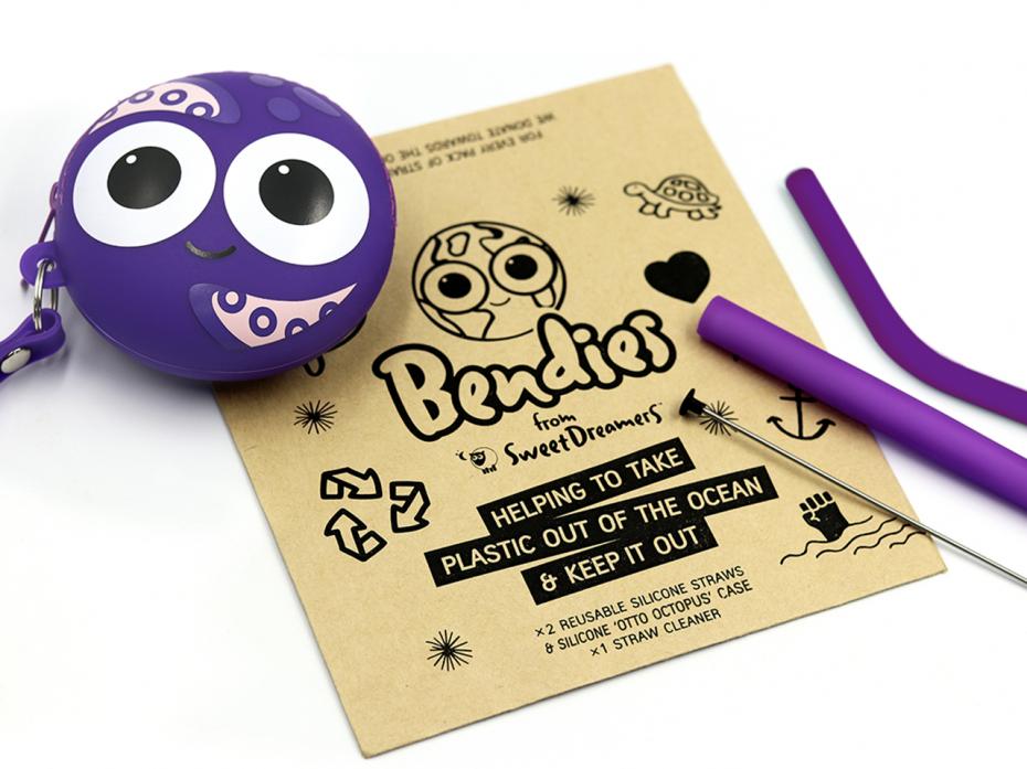 Bendies Otto Octopus Eco Straws, Cleaning Tool, Silicone Pouch and Packaging